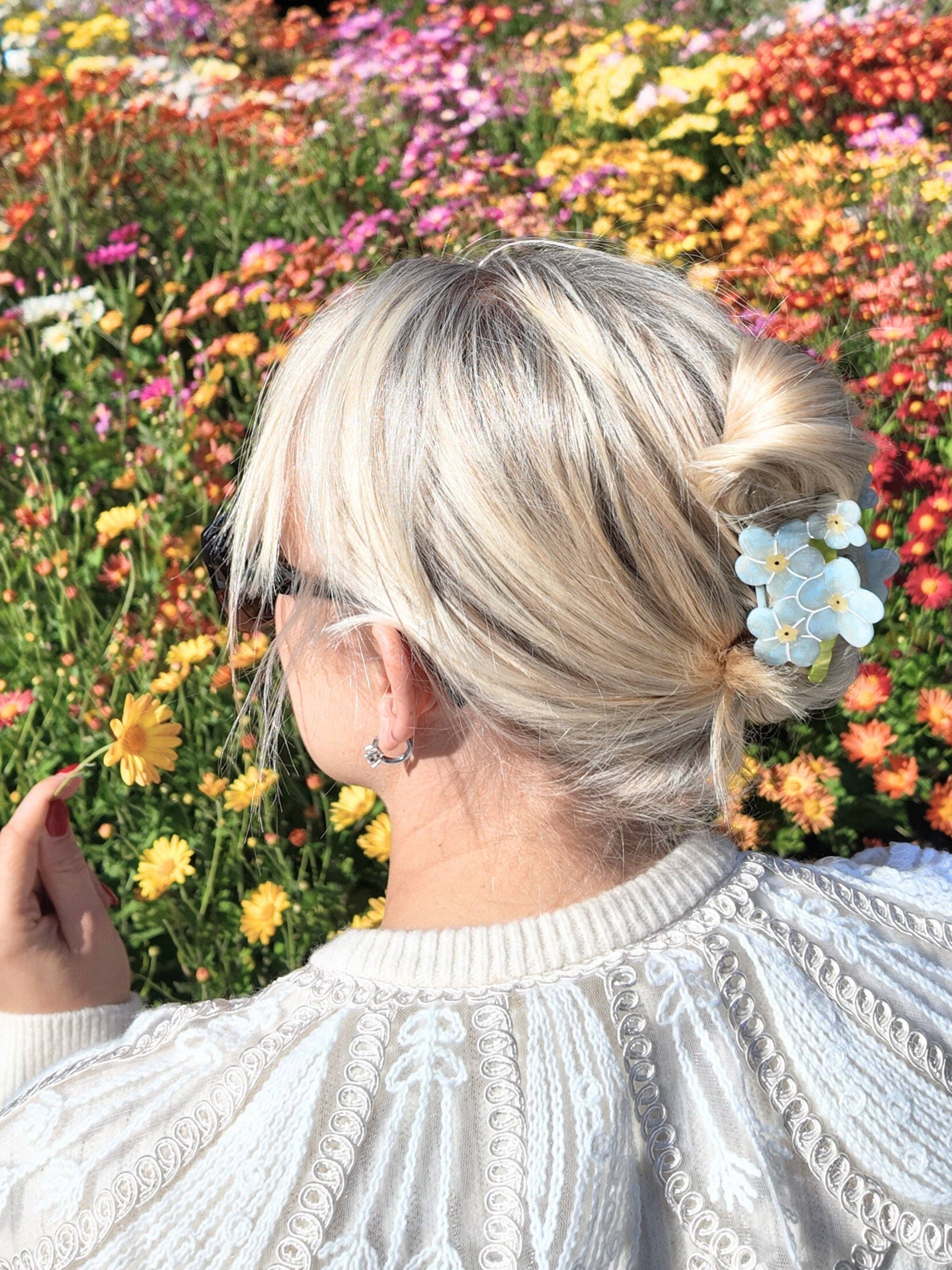Solar Eclipse - Hand-painted Forget-Me-Not Claw Hair Clip | Eco-Friendly