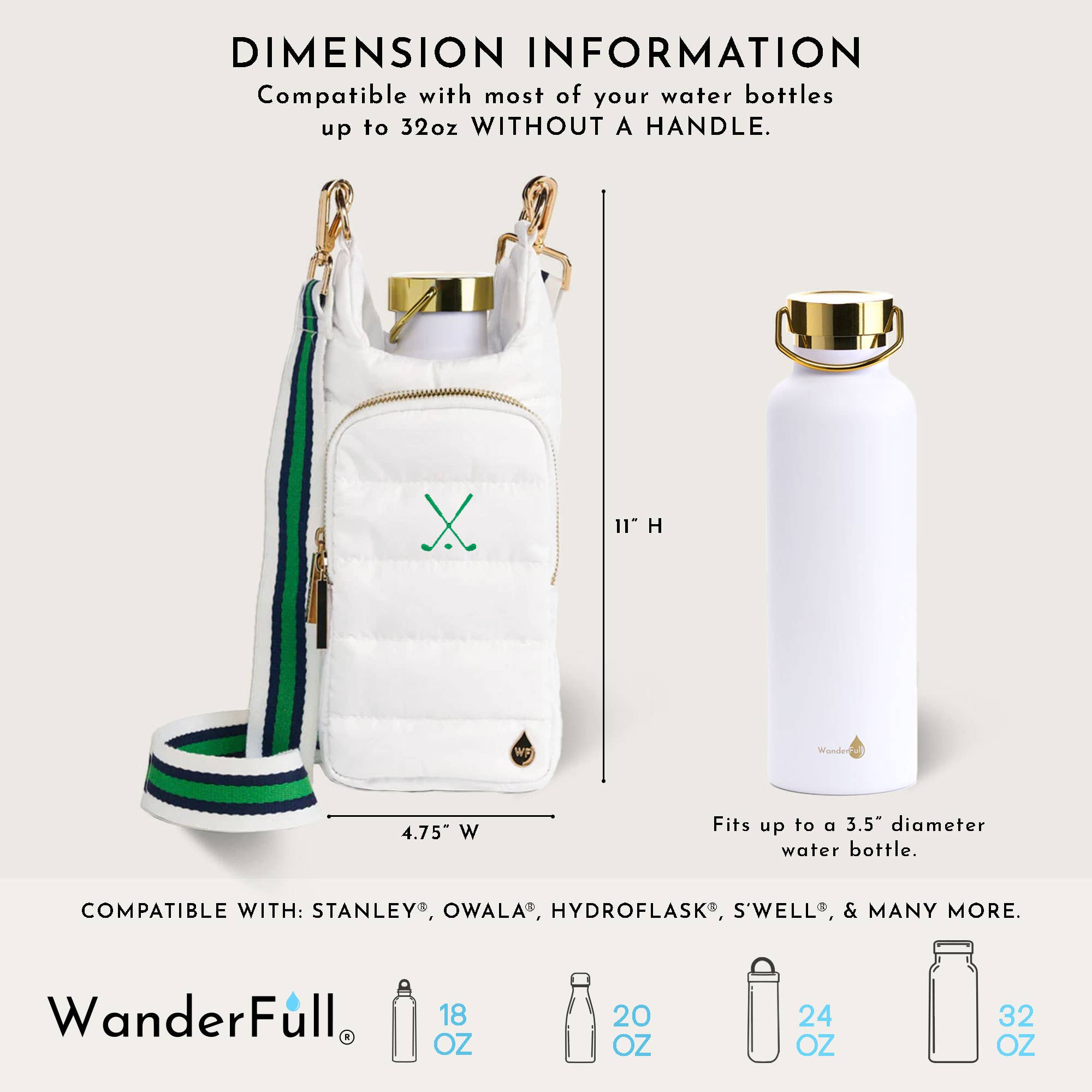 WanderFull - Original HydroBag - White Ripstop HydroBag® with Golf Embroidery