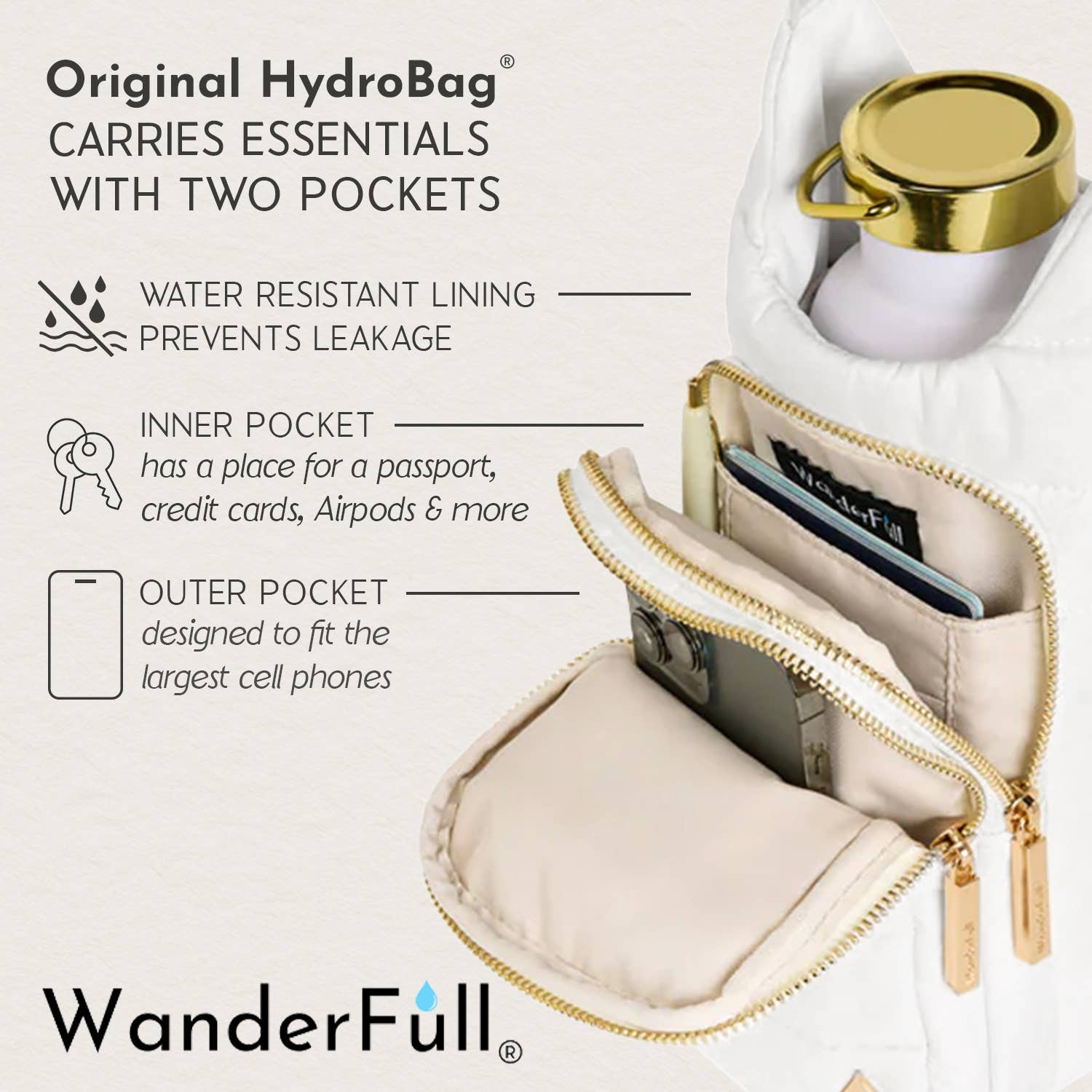 WanderFull - Original HydroBag - White Ripstop HydroBag® with Golf Embroidery