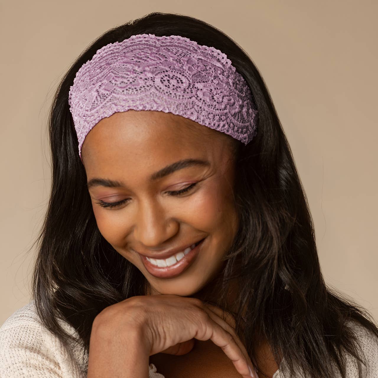 KITSCH - Wide Lace Elastic Headbands 2pc Set - Cherry Lacquer & Dusty Pink