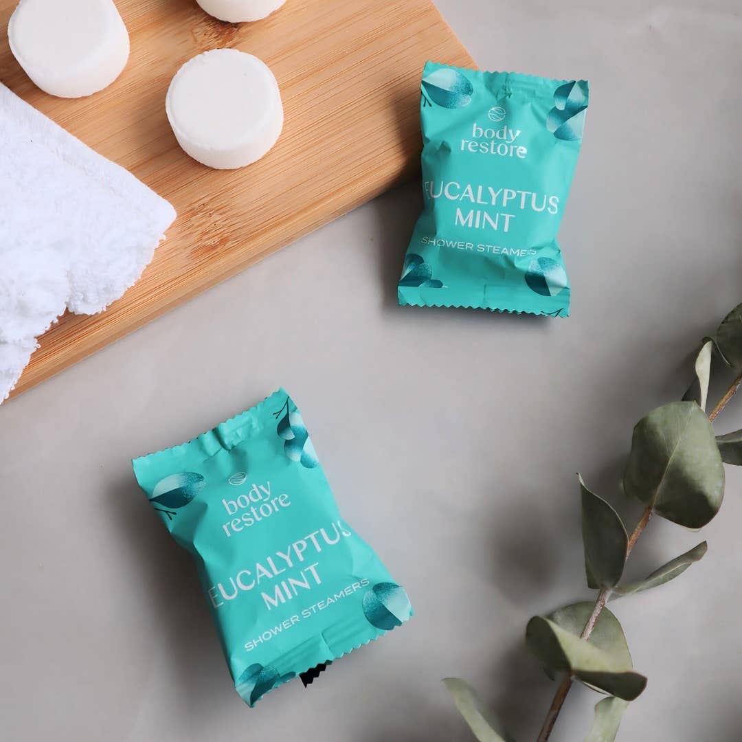 body restore⎜steam eye masks, shower steamers, tallow - Cooling Eucalyptus & Mint Shower Steamers - 6pk Relaxing Spa