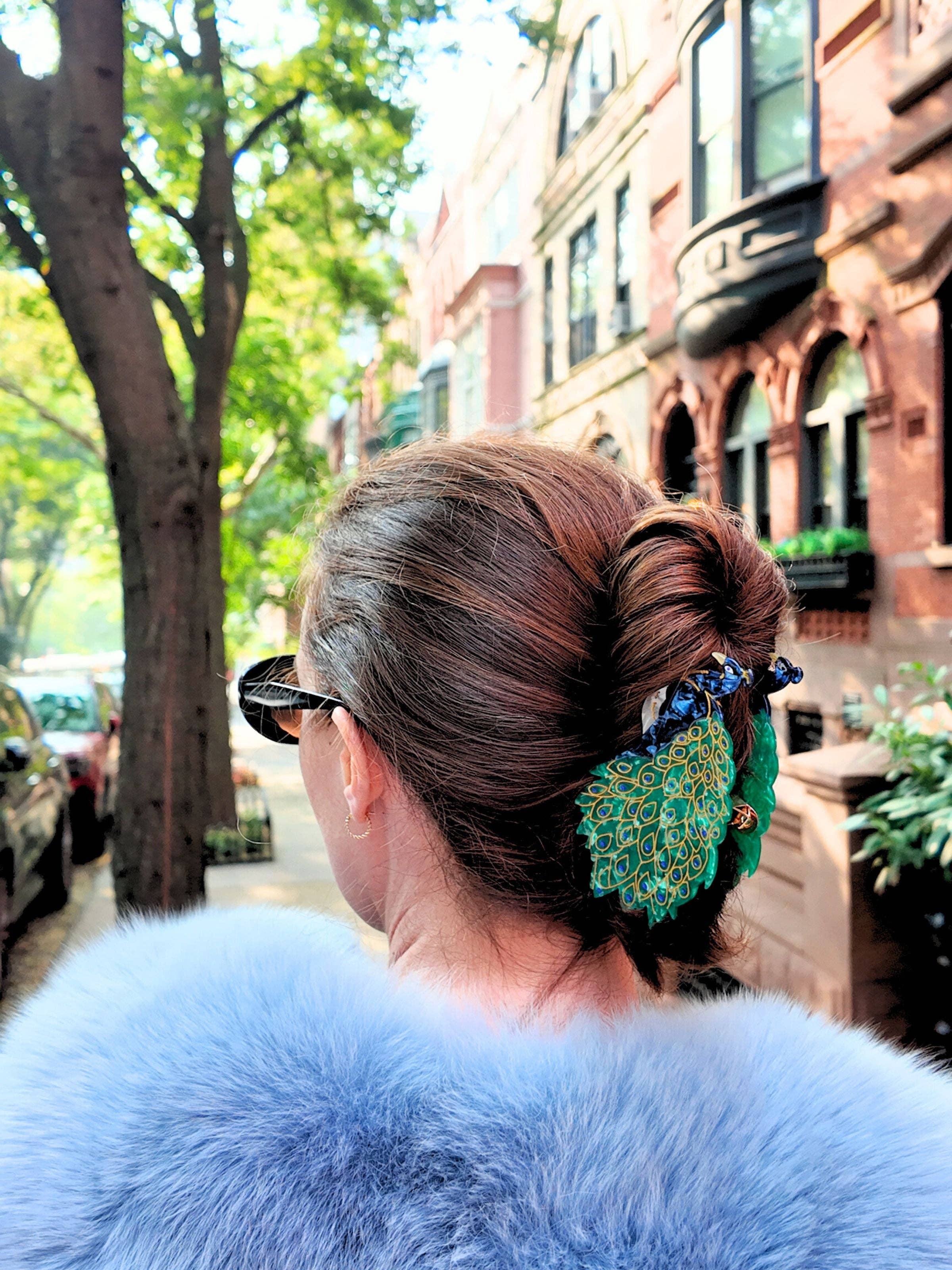 Solar Eclipse - Hand-painted Peacock Claw Hair Clip | Eco-Friendly