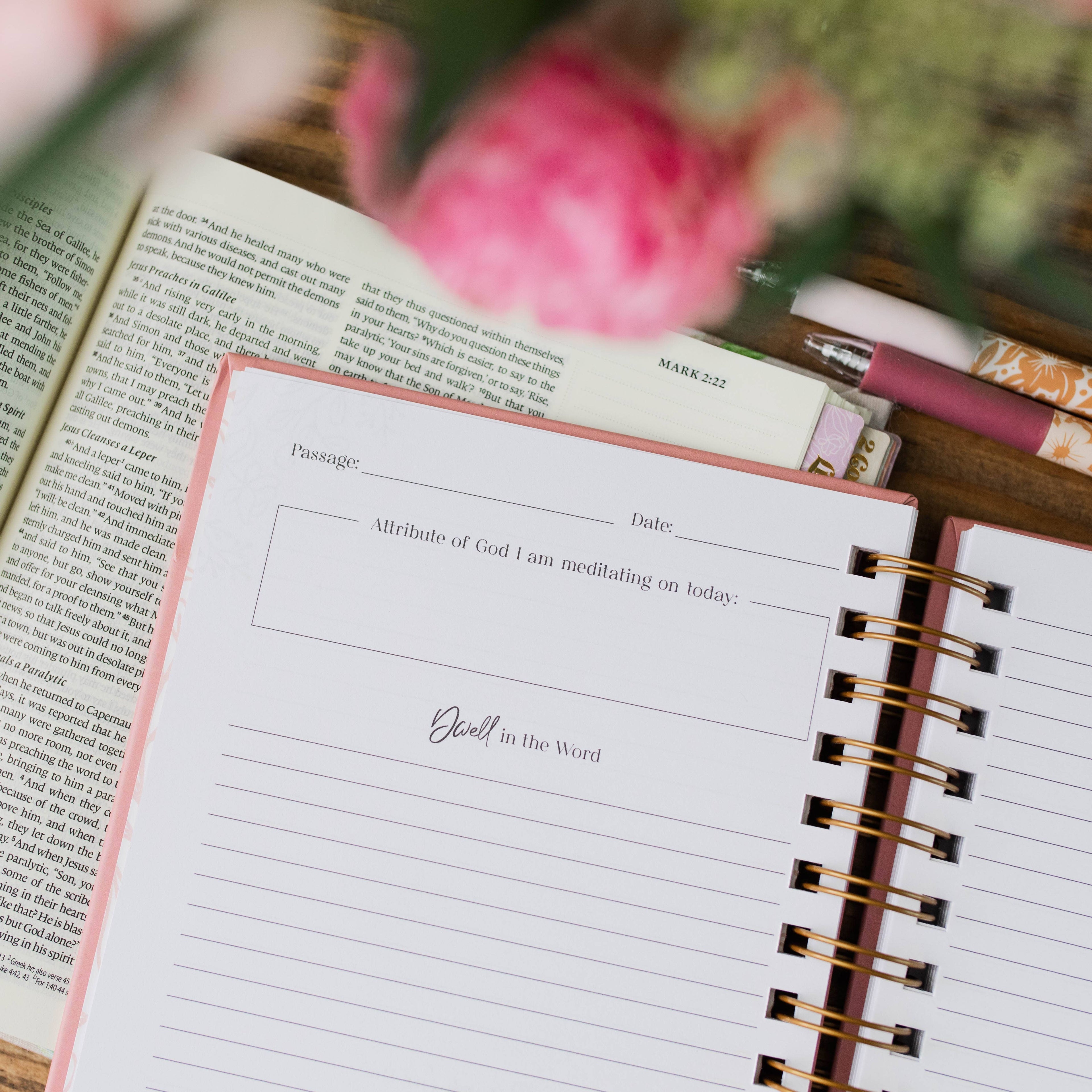 The Daily Grace Co - Dwell in the Word Journal | Gold Foil Floral Spiral