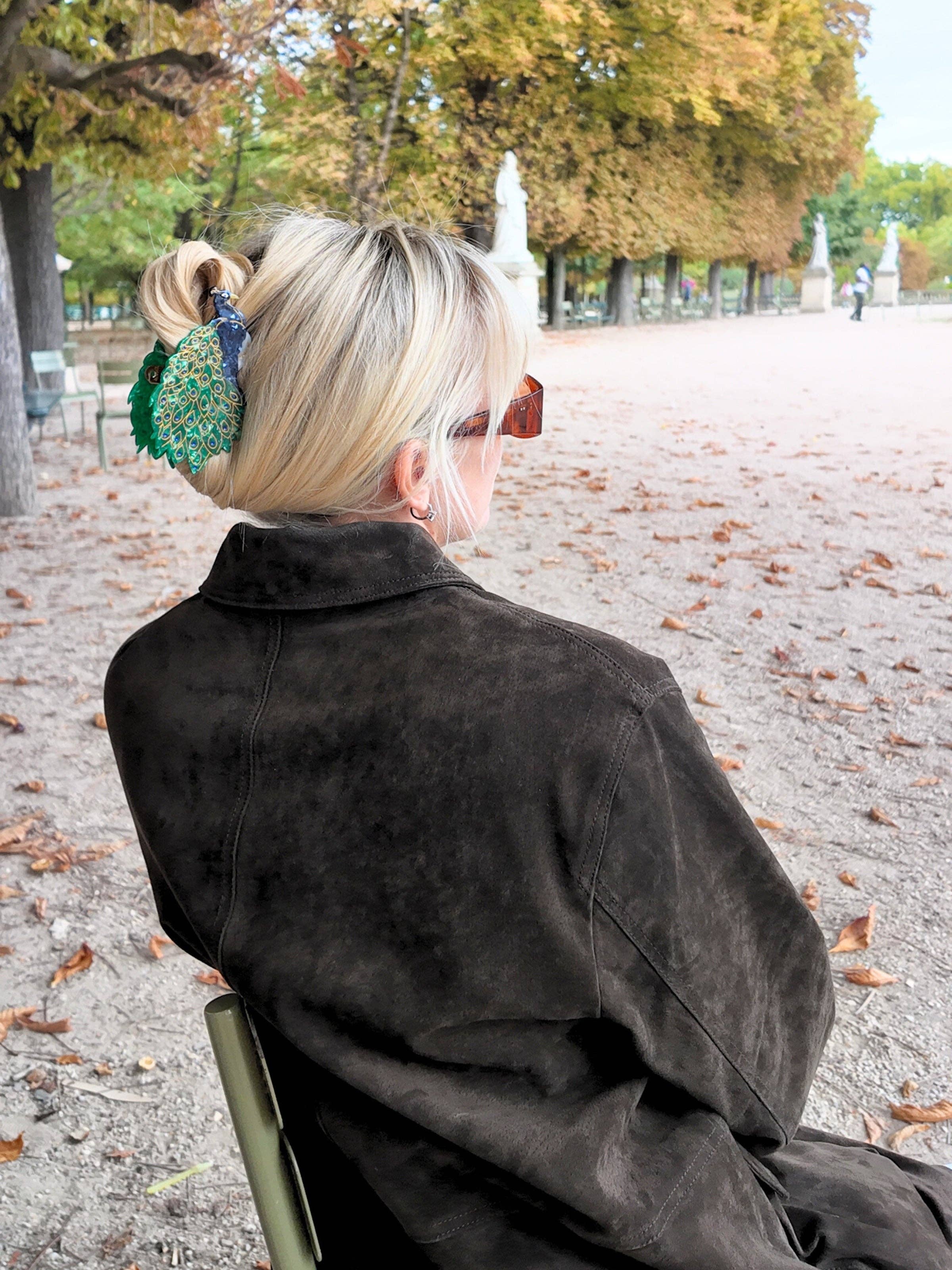 Solar Eclipse - Hand-painted Peacock Claw Hair Clip | Eco-Friendly