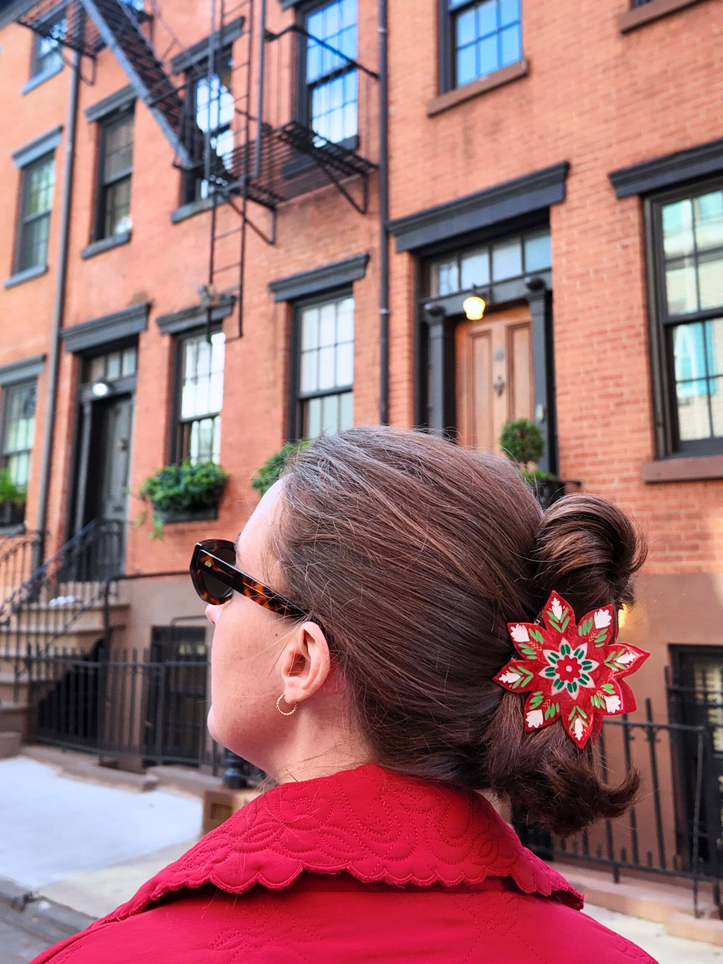 Solar Eclipse - Hand-painted Christmas Flower Hair Clip