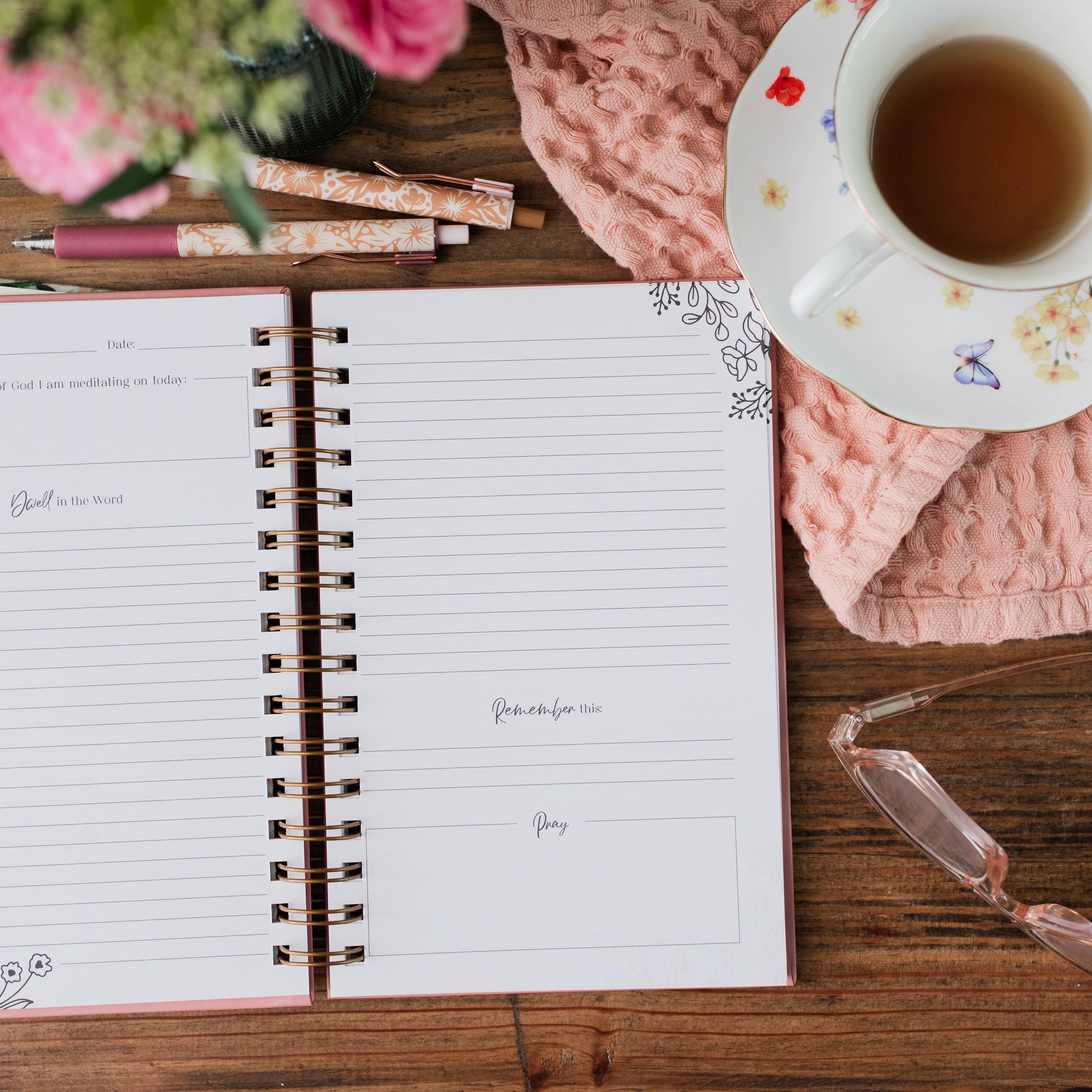 The Daily Grace Co - Dwell in the Word Journal | Gold Foil Floral Spiral