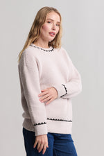 CozyChic Ribbed Sweater with Blanket Stitch