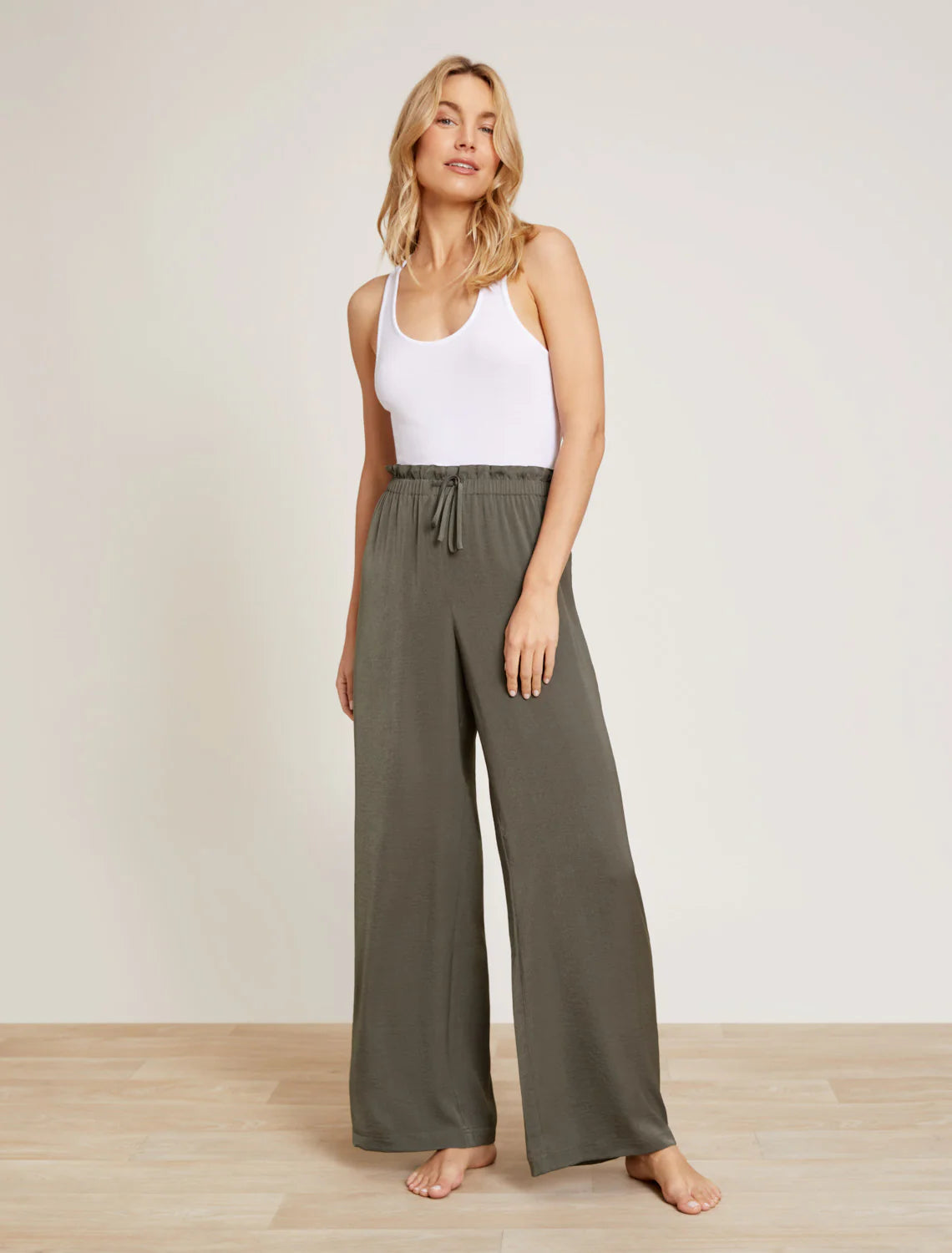 Barefoot Dreams Washed Satin Paperbag Pant