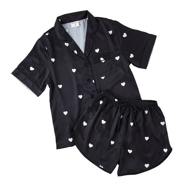 Satin Short 2pc Pajama Set - Black