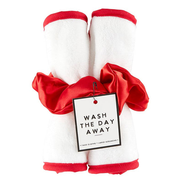 Face Cloth Set White Red Trim