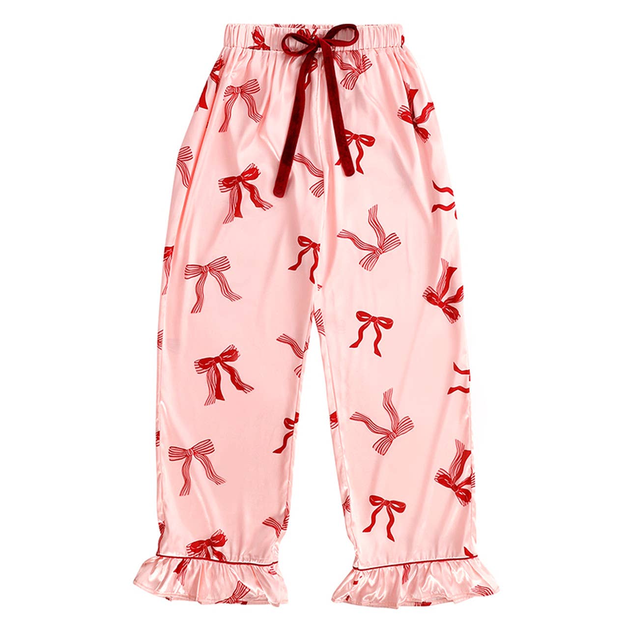 Bella Sleep + Spa - Ruffle PJ Set With Velvet Tie - Blush + Striped Bows