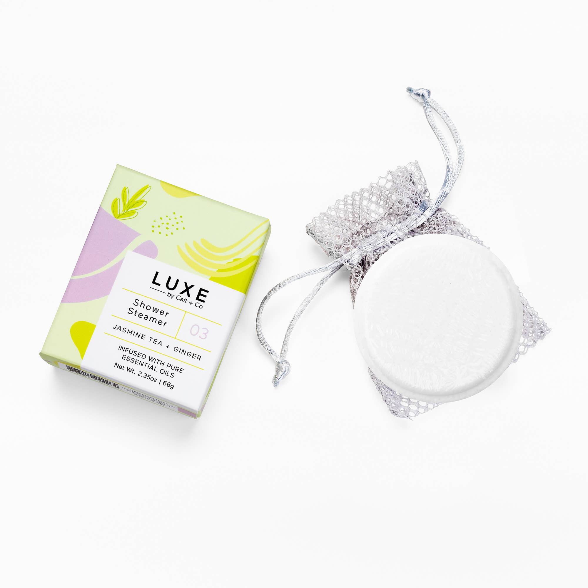 Cait + Co - Luxe Jasmine Tea + Ginger Shower Steamer Fizzy Bomb