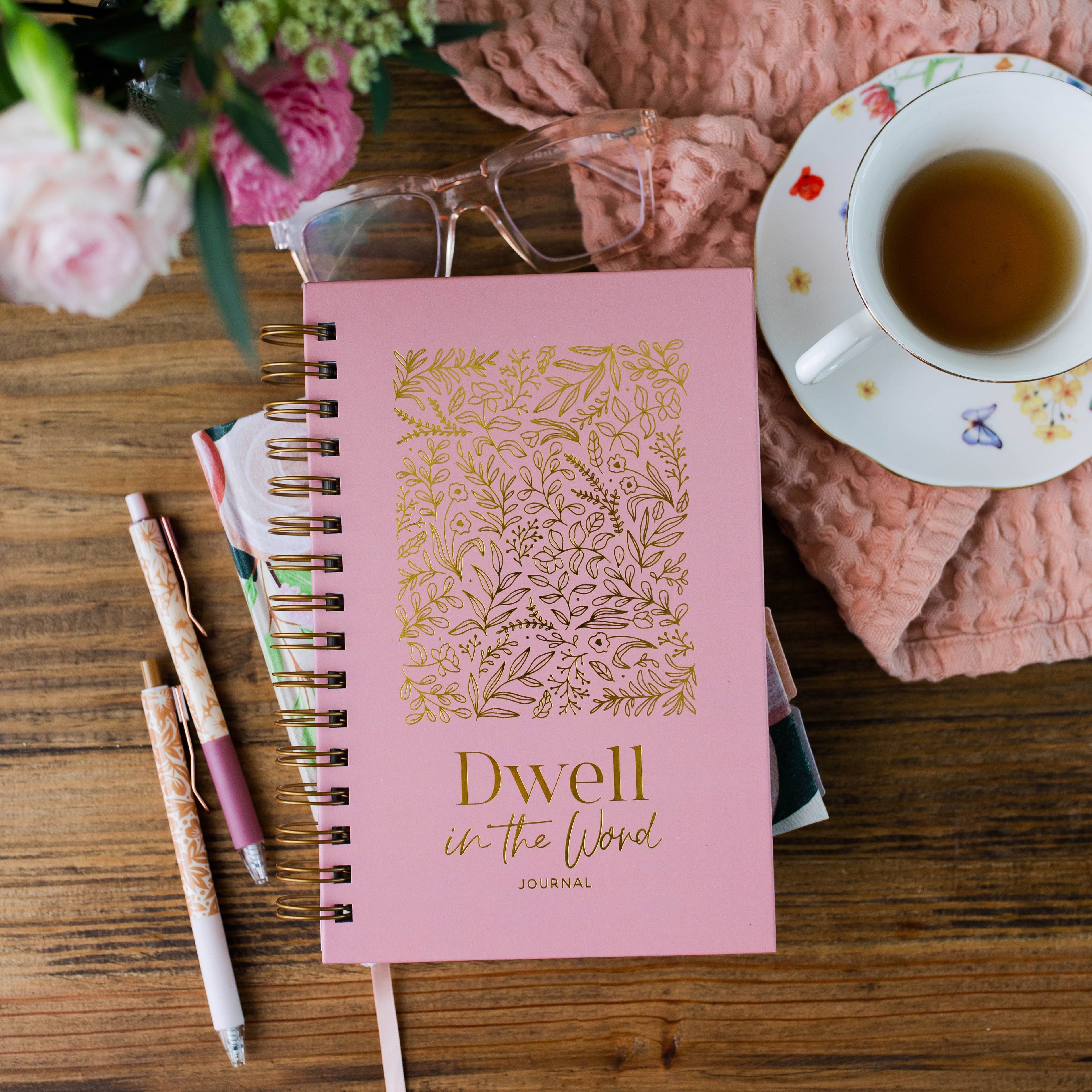 The Daily Grace Co - Dwell in the Word Journal | Gold Foil Floral Spiral