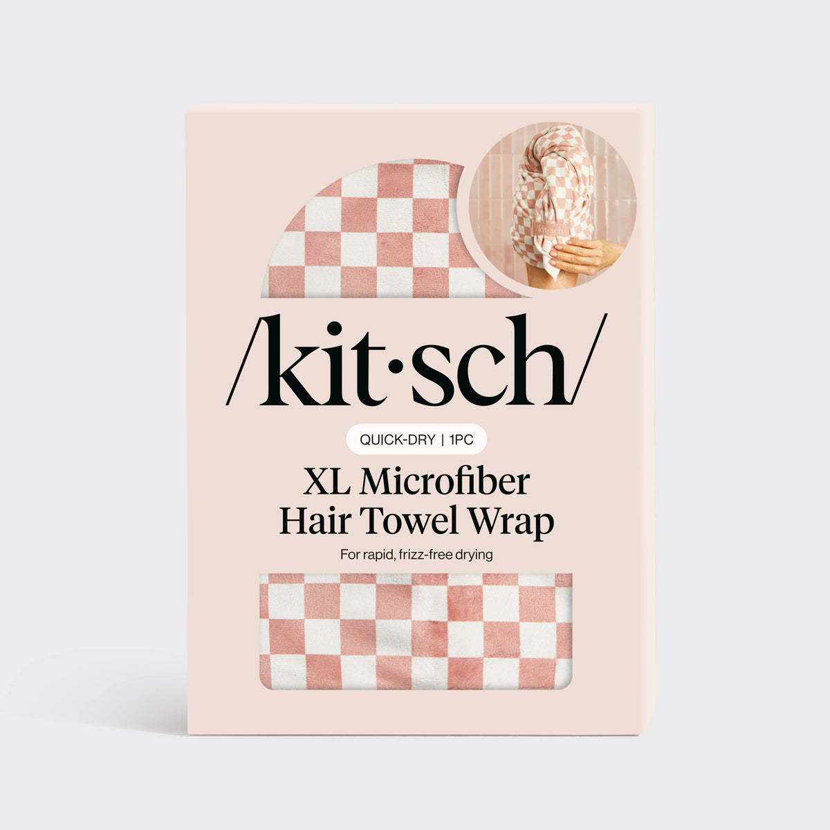 KITSCH - Extra Large Quick-Dry Hair Towel Wrap- Terracotta Checker