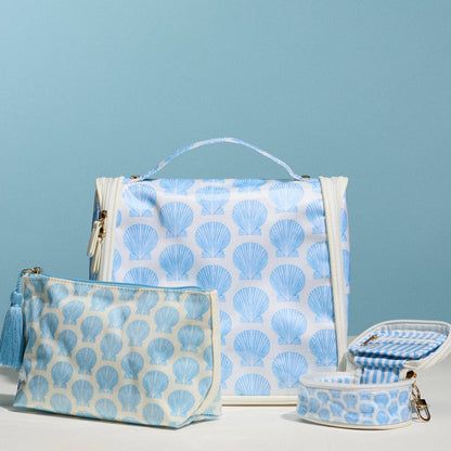Frem - Blue Seashell Print Cosmetic Pouch – Zipper Makeup Bag with Tassel