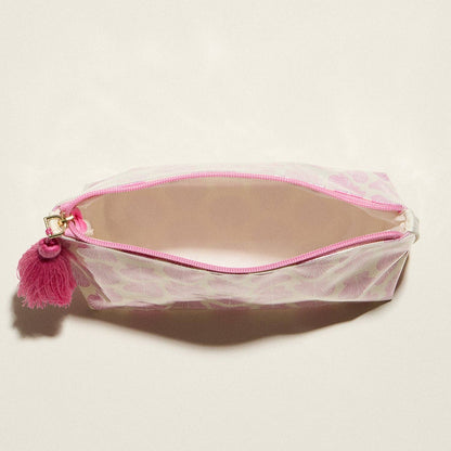 Frem - Pink Seashell Print Cosmetic Pouch – Zipper Makeup Bag with Tassel