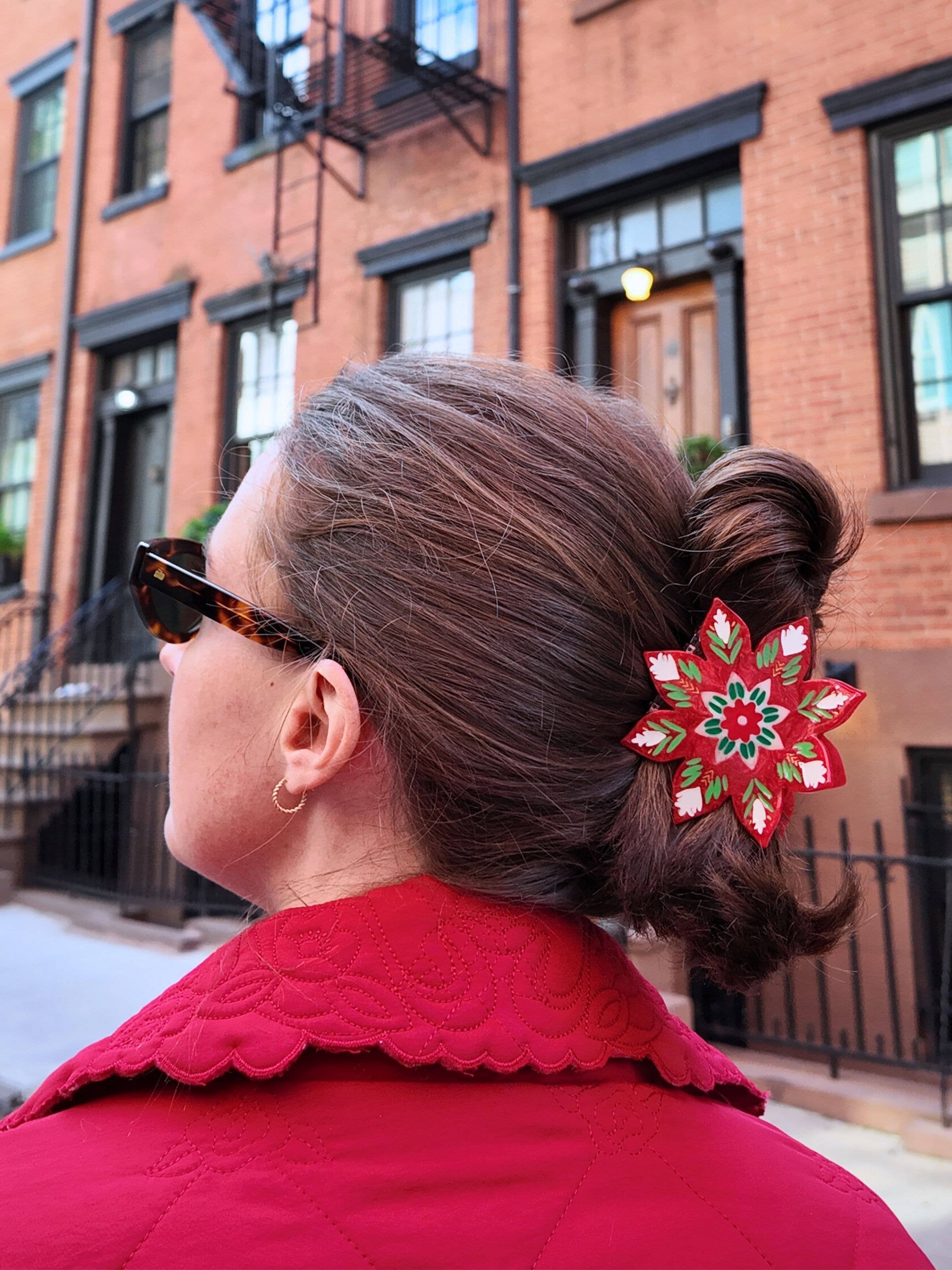 Solar Eclipse - Hand-painted Christmas Flower Hair Clip