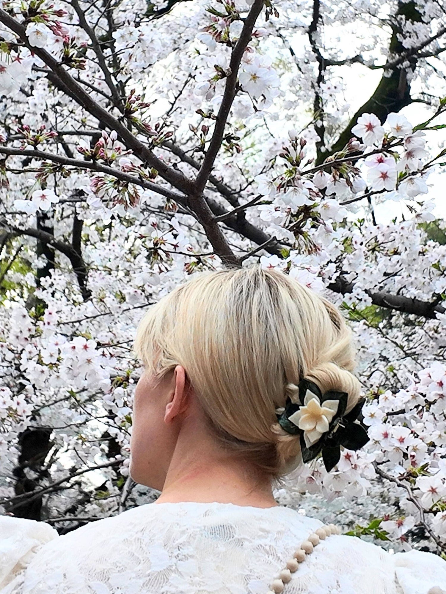 Solar Eclipse - Hand-painted Origami Magnolia Flower Hair Clip