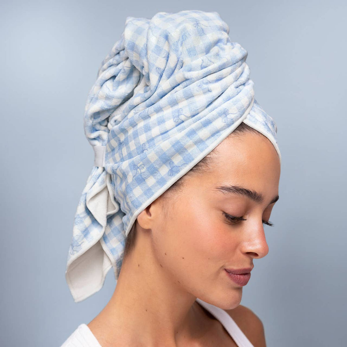 KITSCH - XL Hair Towel Wrap - Gingham Blue