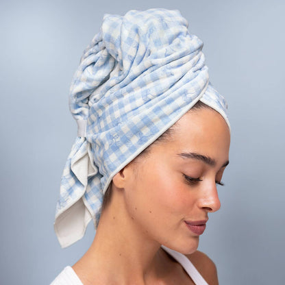 KITSCH - XL Hair Towel Wrap - Gingham Blue
