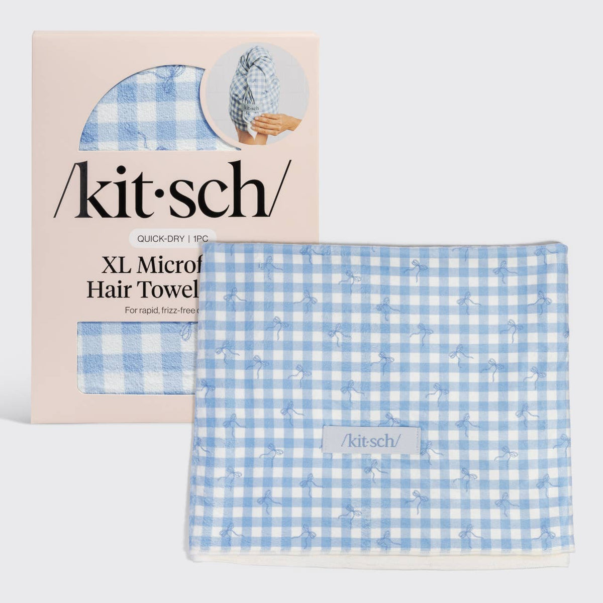 KITSCH - XL Hair Towel Wrap - Gingham Blue