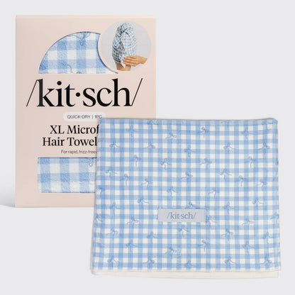 KITSCH - XL Hair Towel Wrap - Gingham Blue