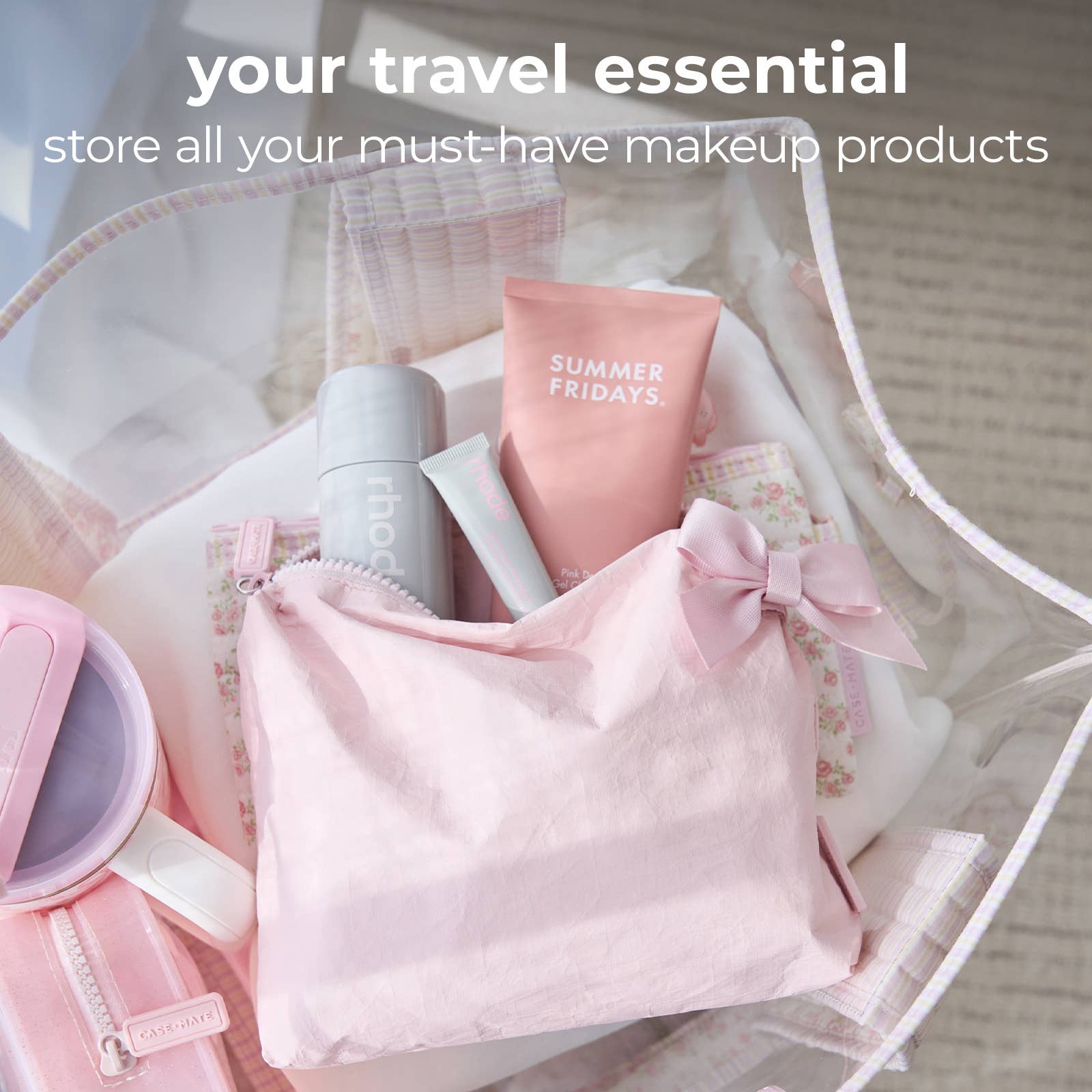 Case-Mate - Case-Mate Ballet Pink Bow Crinkle Makeup Bag