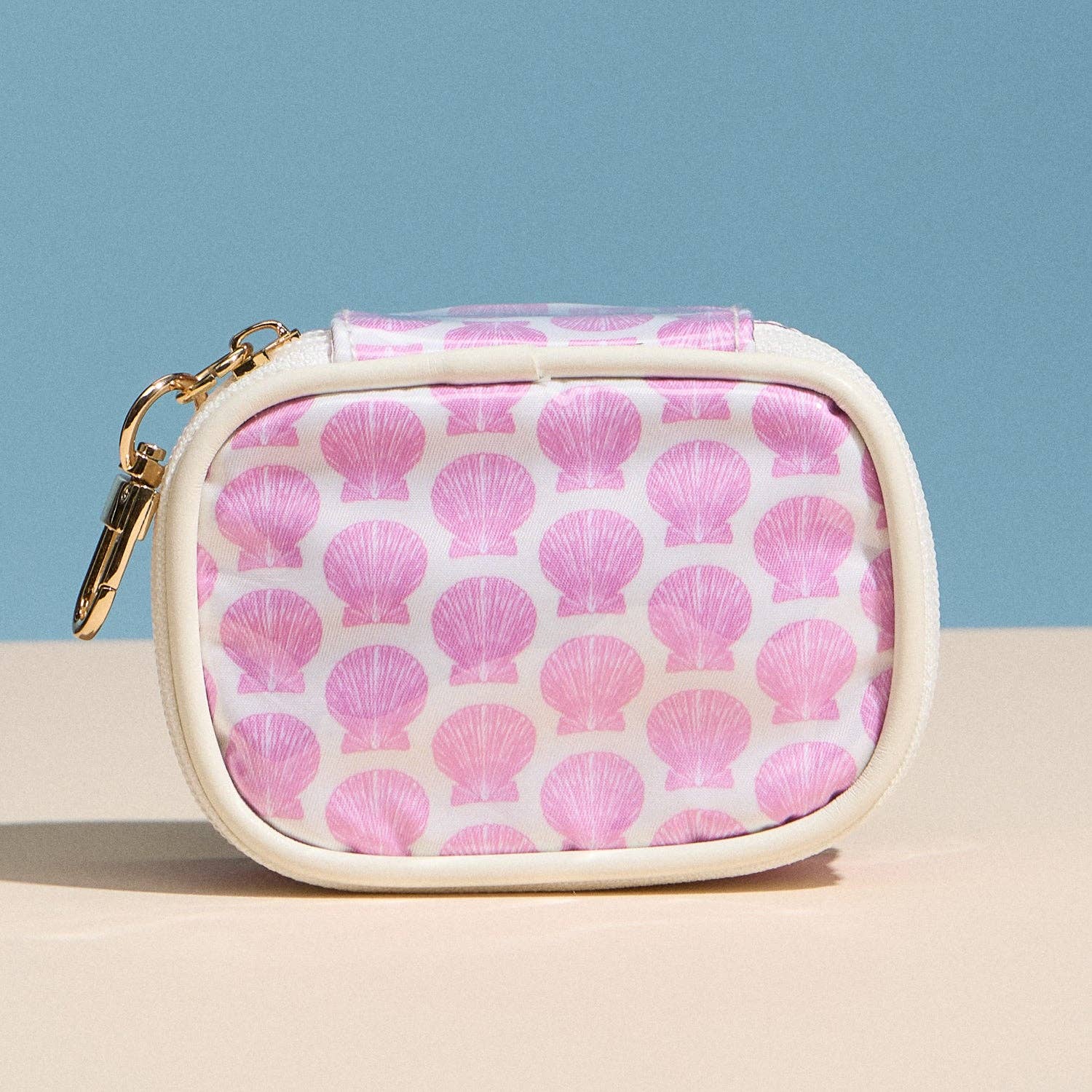 Frem - Pink Shell Mini Cosmetic Pouch with Clip – Quilted Zip Travel Coin &amp; Makeup Bag