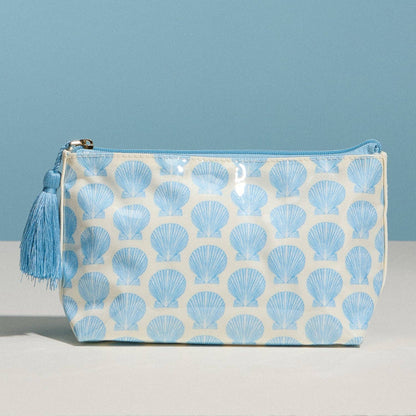 Frem - Blue Seashell Print Cosmetic Pouch – Zipper Makeup Bag with Tassel