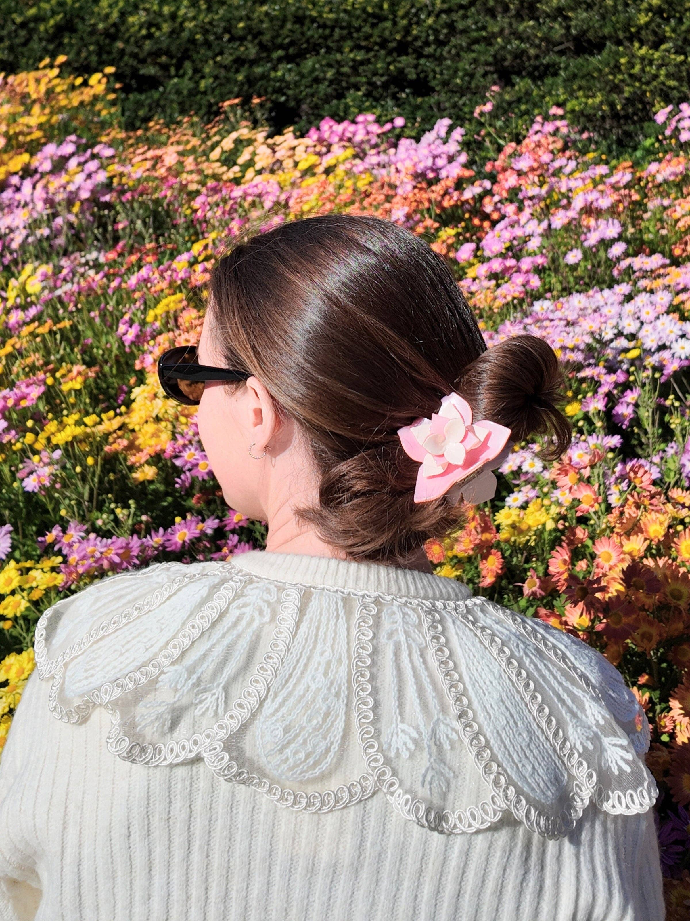 Solar Eclipse - Hand-painted Origami Magnolia Flower Hair Clip