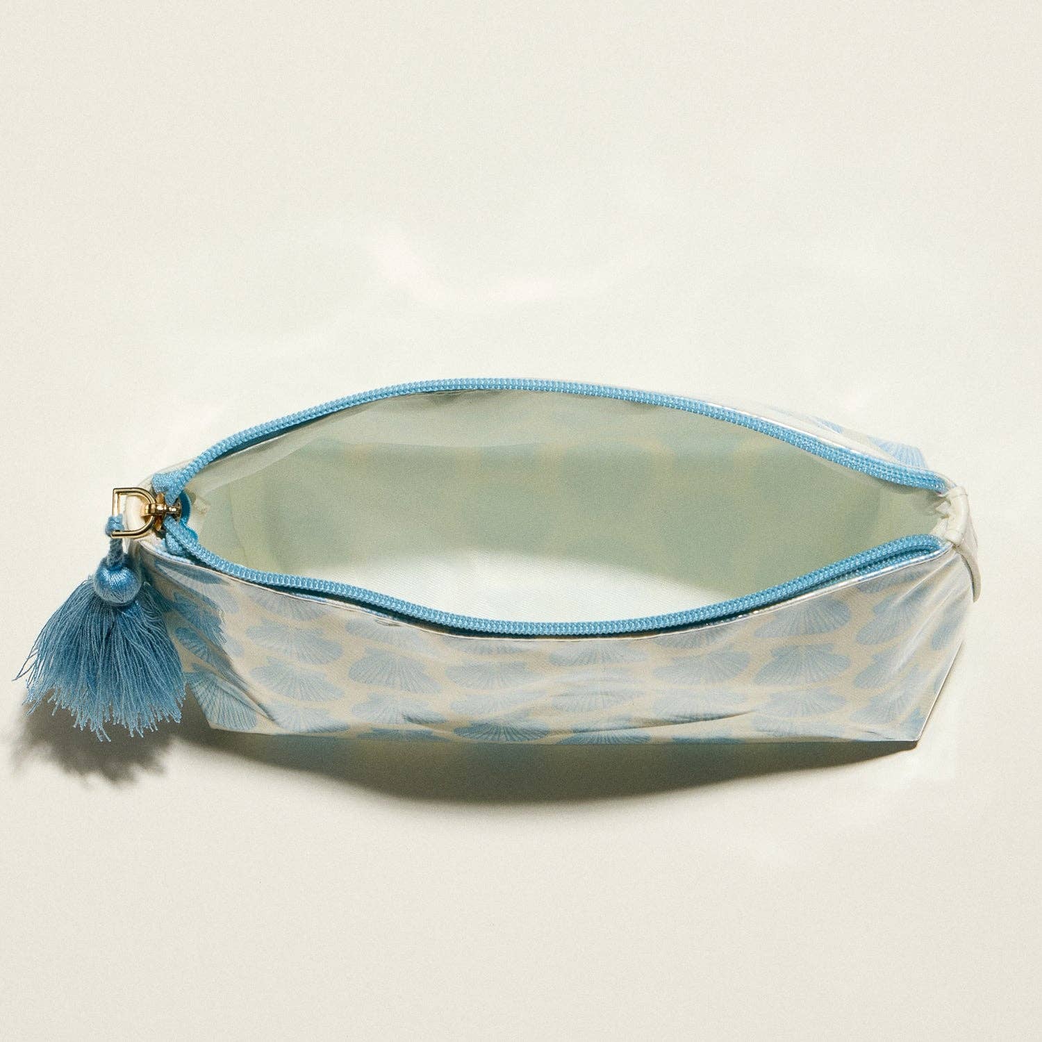 Frem - Blue Seashell Print Cosmetic Pouch – Zipper Makeup Bag with Tassel