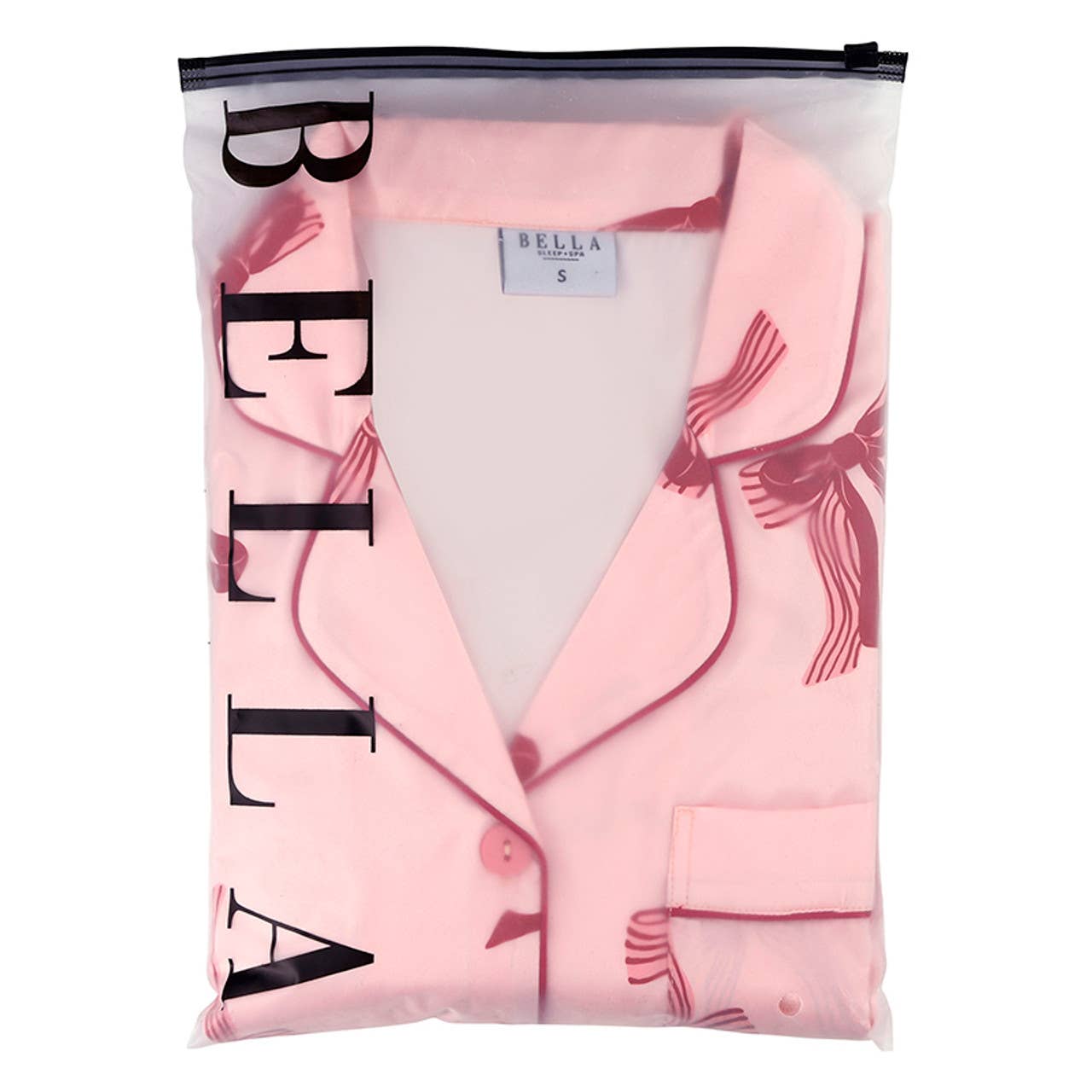 Bella Sleep + Spa - Ruffle PJ Set With Velvet Tie - Blush + Striped Bows