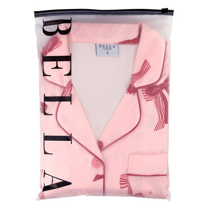 Bella Sleep + Spa - Ruffle PJ Set With Velvet Tie - Blush + Striped Bows