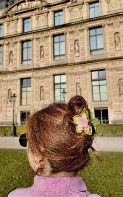 Solar Eclipse - Hand-painted Origami Magnolia Flower Hair Clip