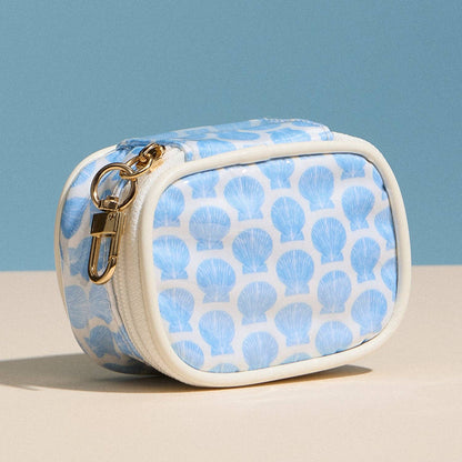 Frem - Blue Shell Mini Cosmetic Pouch with Clip – Quilted Zip Travel Coin &amp; Bag Charm