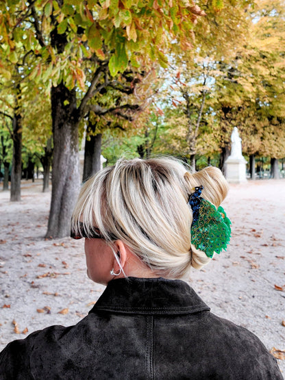 Solar Eclipse - Hand-painted Peacock Claw Hair Clip | Eco-Friendly