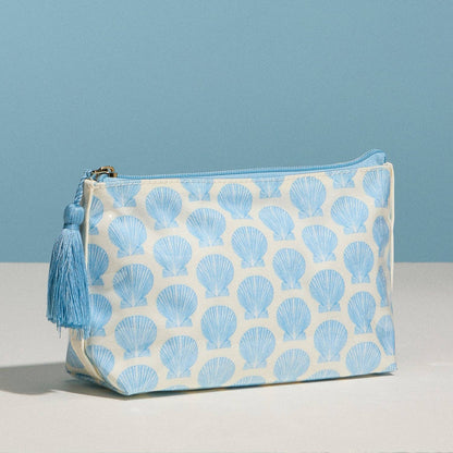 Frem - Blue Seashell Print Cosmetic Pouch – Zipper Makeup Bag with Tassel