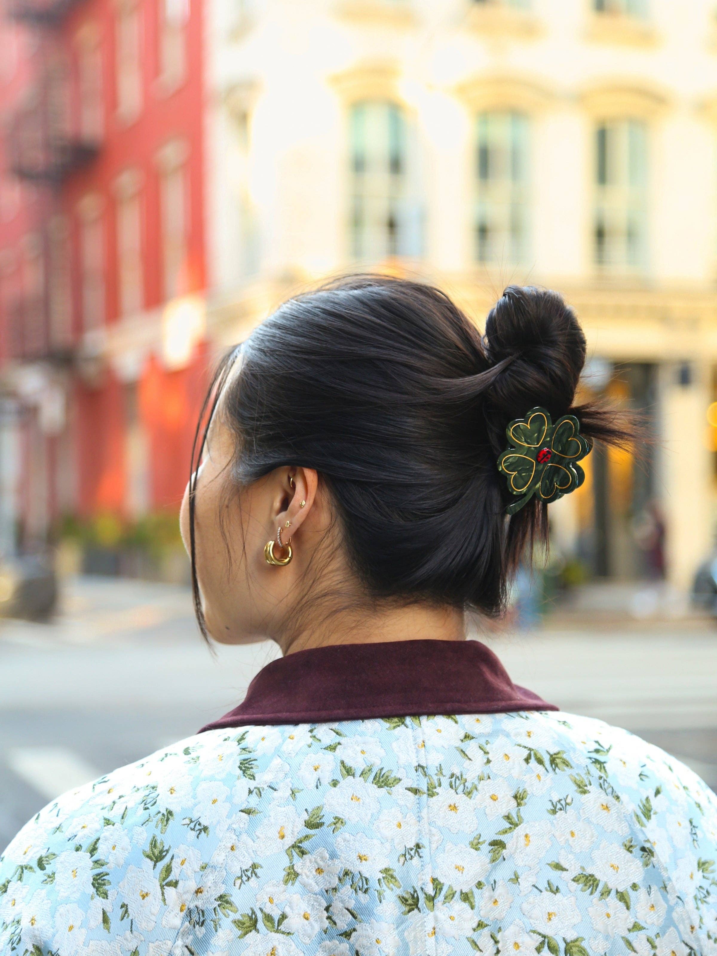 Solar Eclipse - Hand-painted Clover Claw Hair Clip | Eco-Friendly