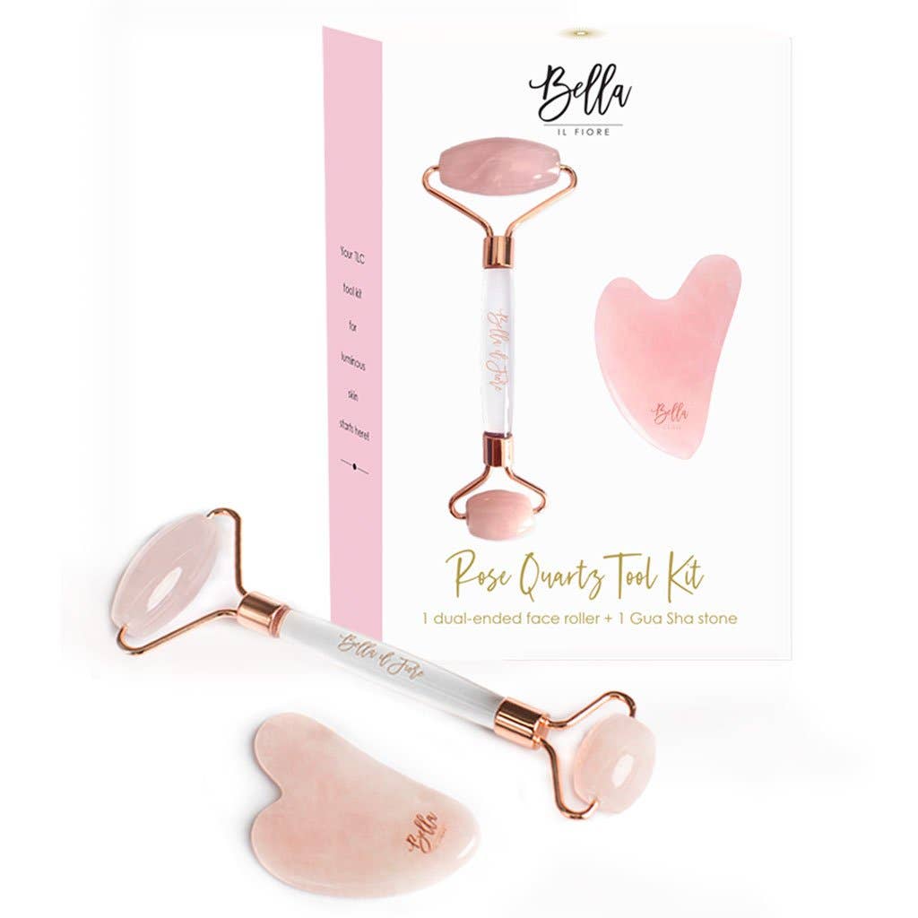 Bella Sleep + Spa - Rose Quartz Roller + Stone Tool Kit
