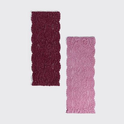 KITSCH - Wide Lace Elastic Headbands 2pc Set - Cherry Lacquer &amp; Dusty Pink