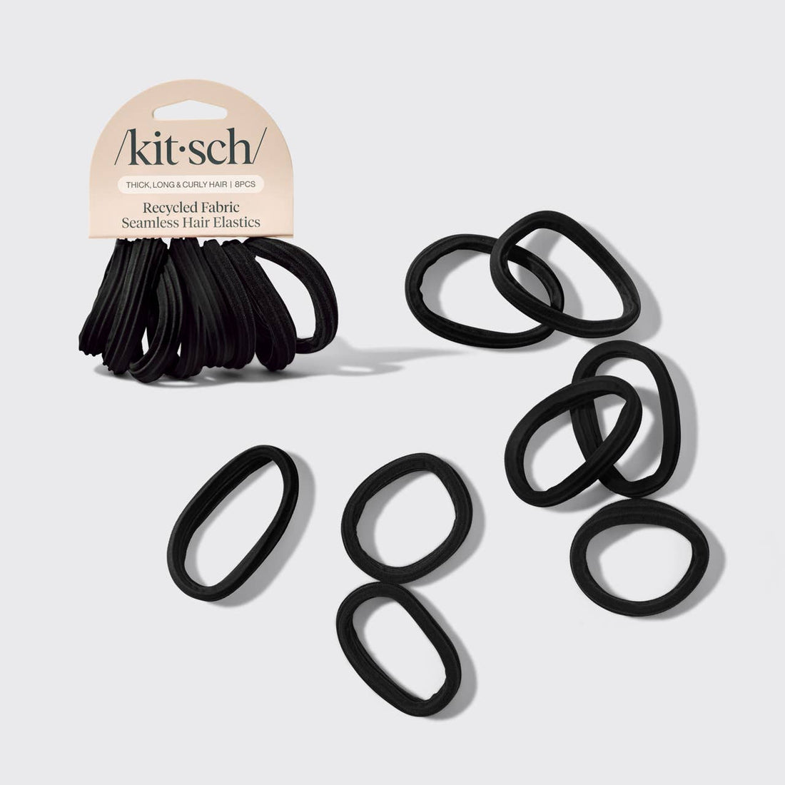 KITSCH - Recycled Seamless Hair Elastics 8pc Set- Black