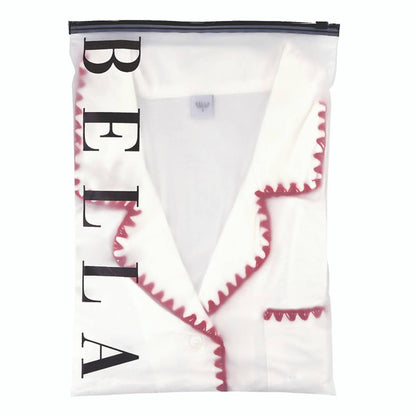 Bella Sleep + Spa - Short Bamboo PJ Set - White + Burgundy Whip Stitch