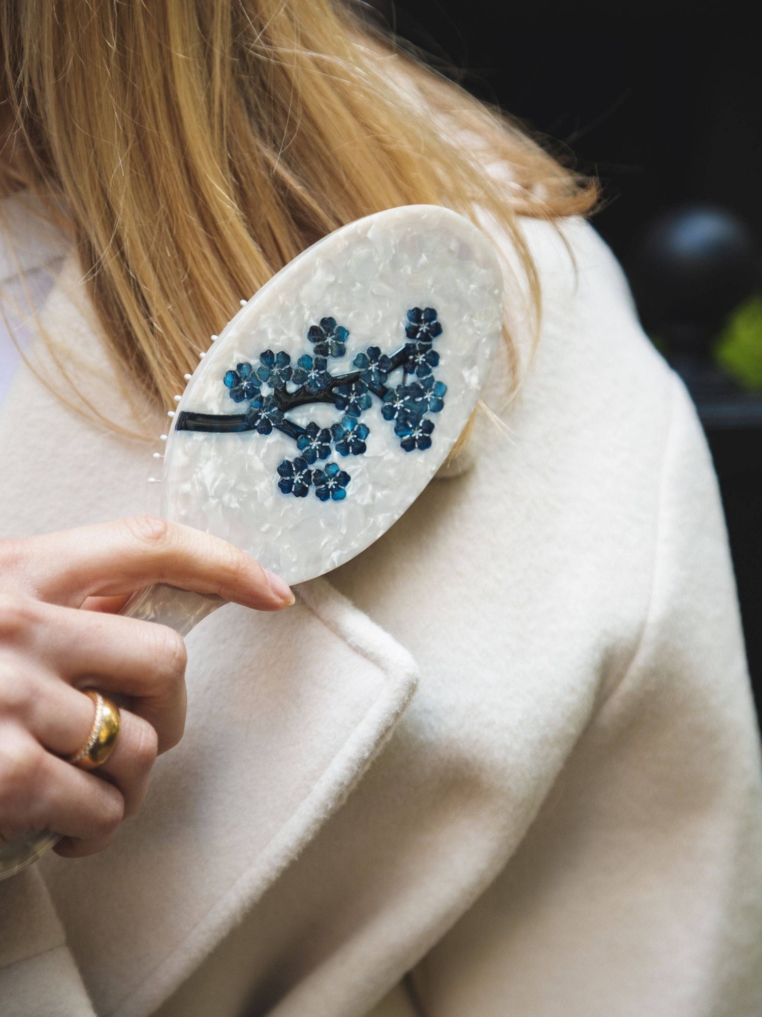 Solar Eclipse - Hand-painted White Sakura Blossom Brush | Eco-Friendly