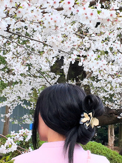 Solar Eclipse - Hand-painted Origami Magnolia Flower Hair Clip