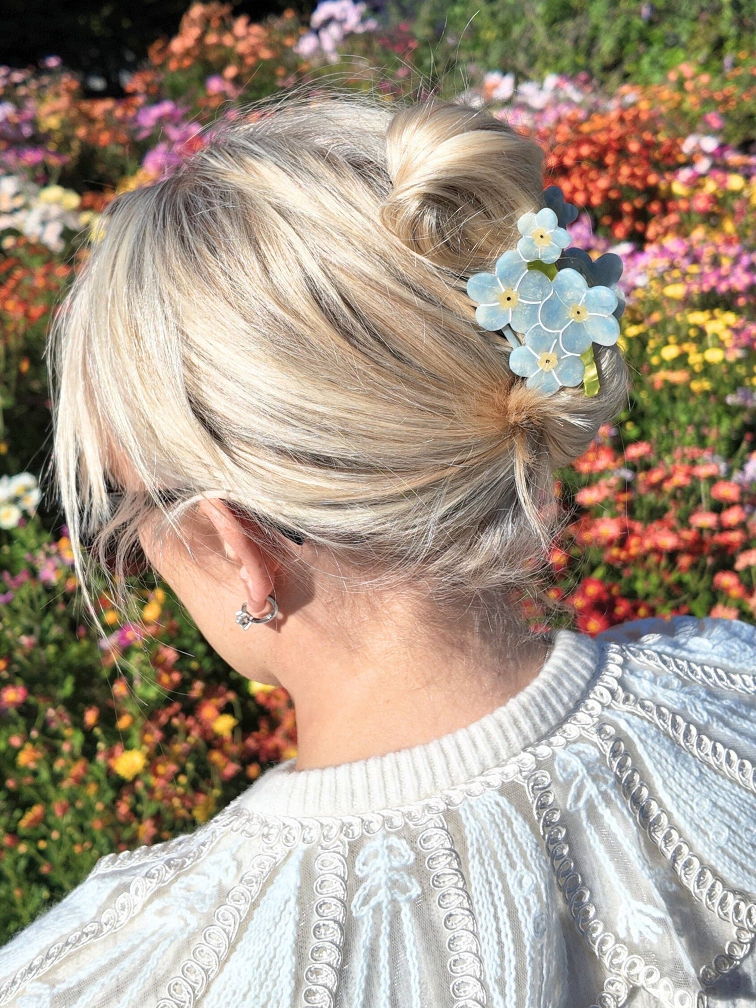 Solar Eclipse - Hand-painted Forget-Me-Not Claw Hair Clip | Eco-Friendly