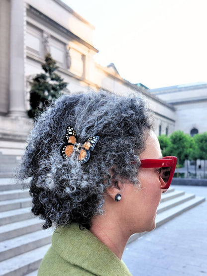 Solar Eclipse - Hand-painted Mini Monarch Butterfly Claw Hair Clip | Eco-Friendly