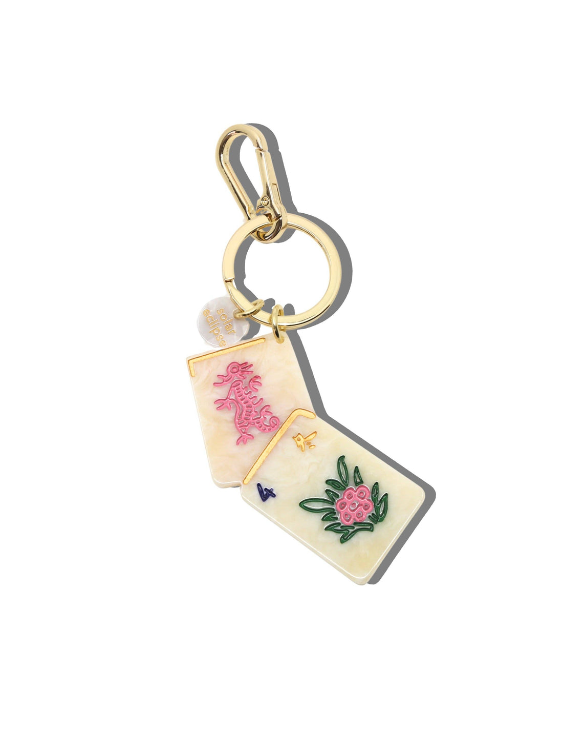 Solar Eclipse - Hand-painted Flower Mahjong Bag Charm + Keychain | Eco-Friendly