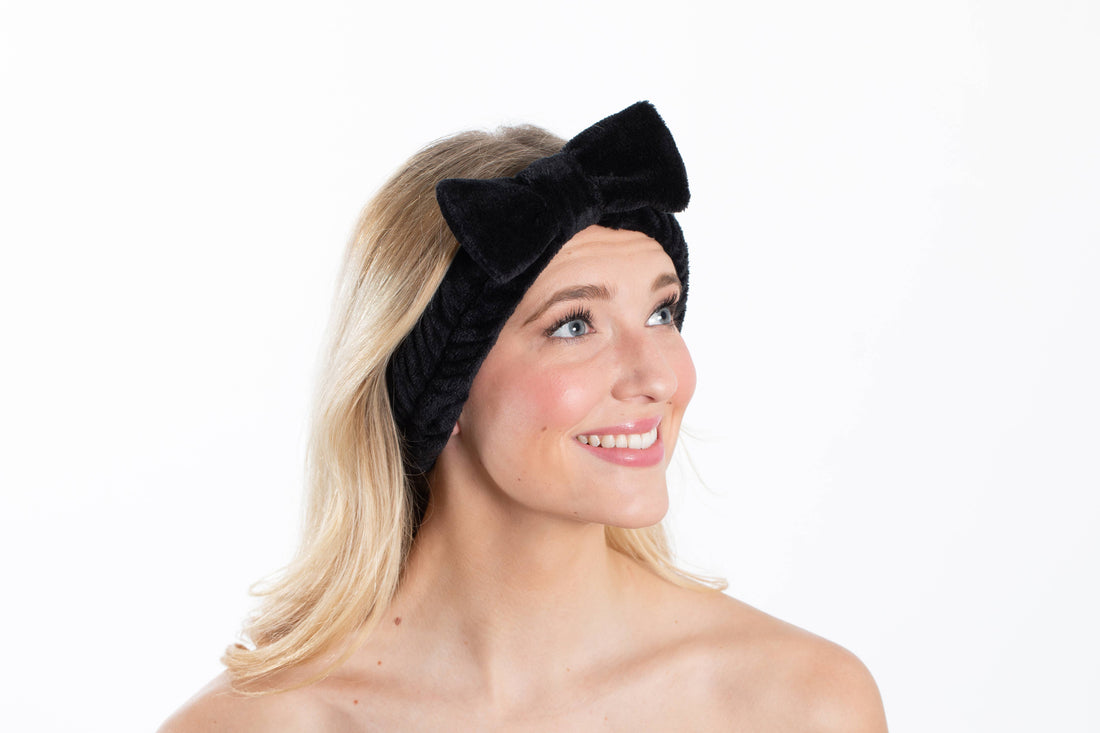 Bella Sleep + Spa - Plush Bow Spa Headband - Black