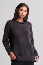 CozyChic Ribbed Sweater with Blanket Stitch