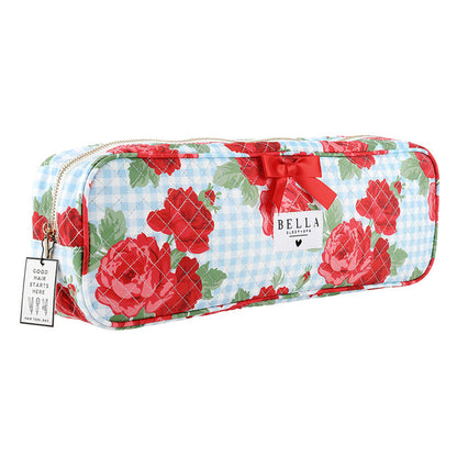 Blue Gingham + Red Roses Quilted Hair Tool Bag